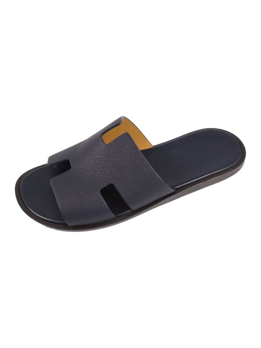 Hermes Sandals Izmir Slide Flat H Logo Shoes Leather Navy
